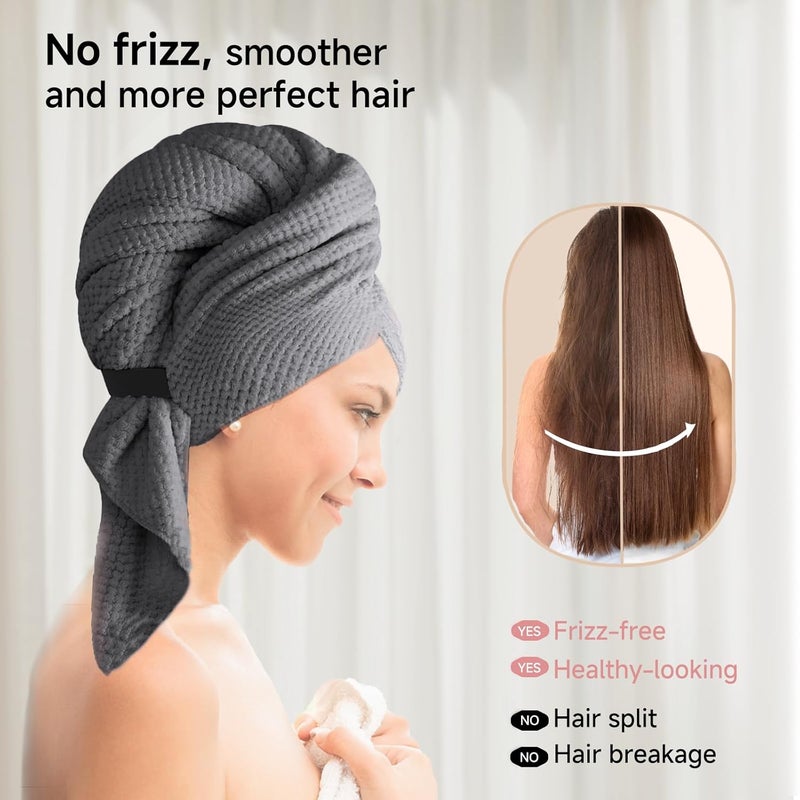 NeDKeN Large Microfiber Hair Towel for Women,Super Soft Anti Frizz & Quick Dry for Curly Hair,Ultra Absorbent Hair Wrap Towels for Long,Thick,Wet Hair 24x42 Inches (Grey) - Image 4